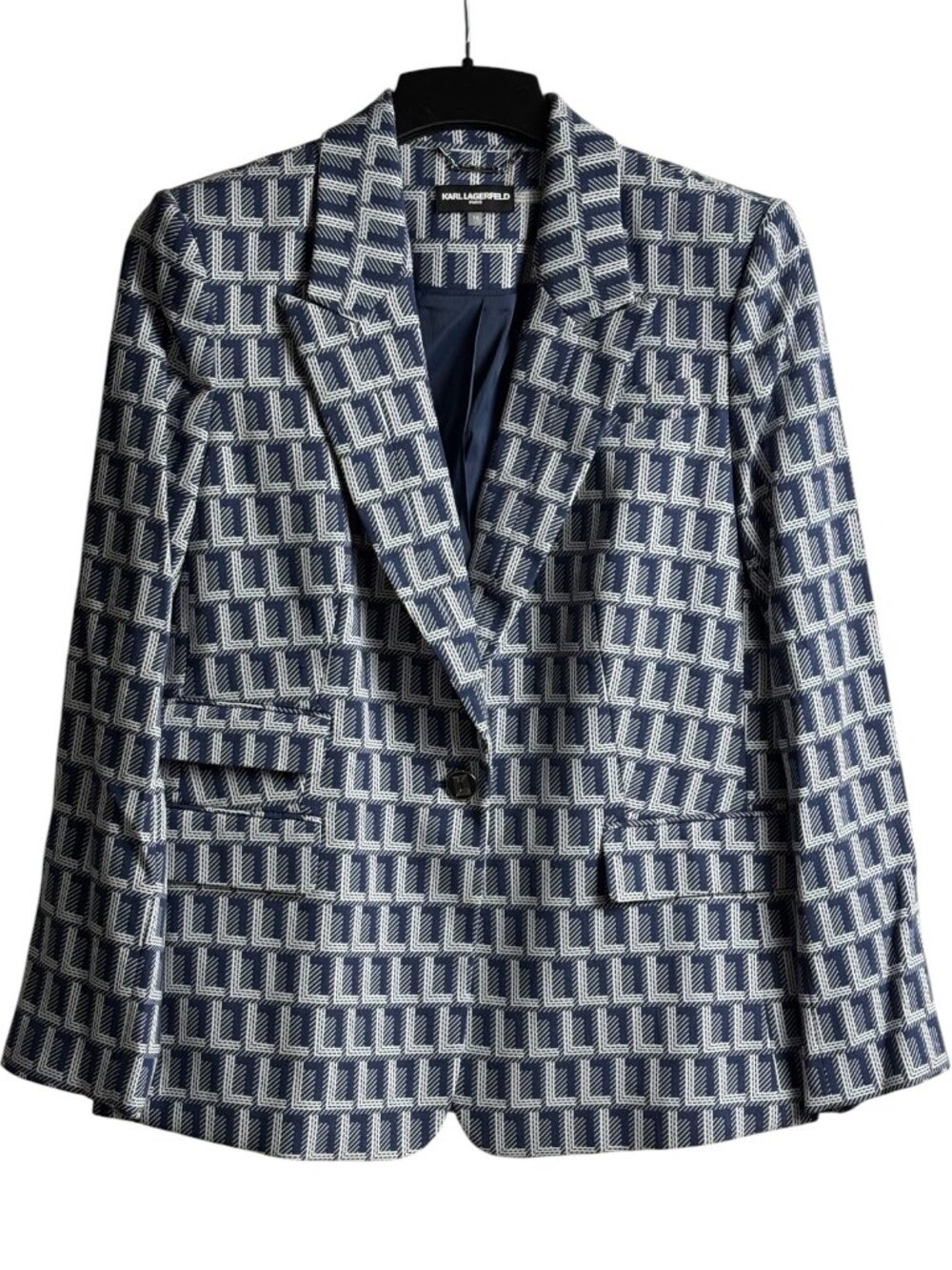 Karl Lagerfeld Paris Navy Monogram Blazer G63JJ71H Size 14 Brand New $219 Retail